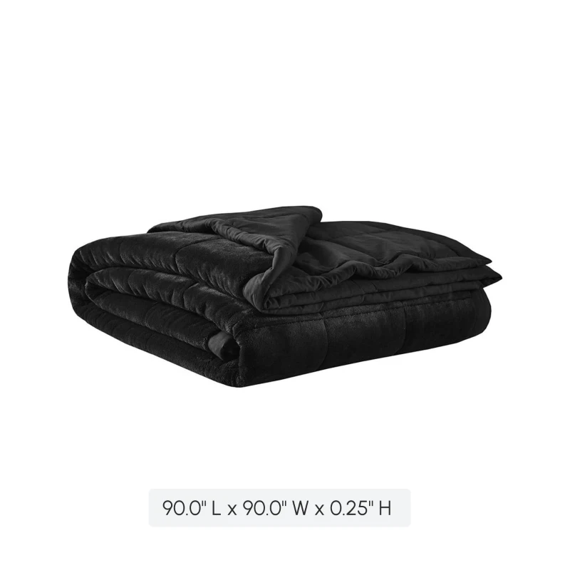 Reversible Down Alternative Blanket with Plush to Microfiber, Smart Temperature Control, Machine Washable, 90" L x 90" W x 0.25" H, Black