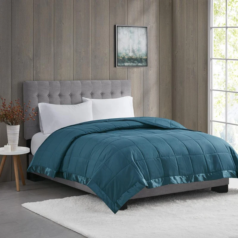 King Size Lightweight Down Alternative Blanket with Satin Trim, 3M Scotchgard Treatment, Machine Washable, 108" L x 90" W x 0.25" H, Teal