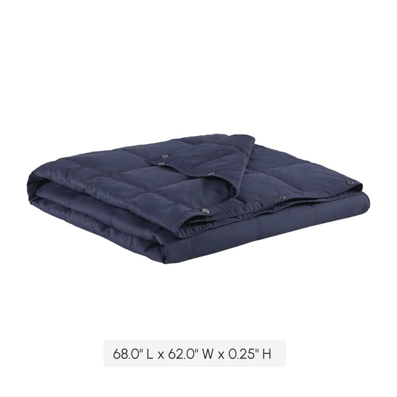 Machine Washable Wearable Multipurpose Throw with Goose Feather, Down Filling, Water-Repellent Microfiber, 68" L x 62" W x 0.25" H, Indigo