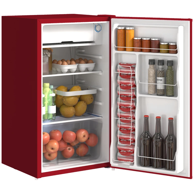 HOMCOM 3.2 Cu.Ft Mini Fridge with Freezer, Single Door Compact Refrigerator with Adjustable Thermostat, Reversible Door, Red