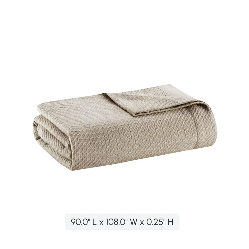 King Size Egyptian Cotton Bedding Blanket with OEKO-TEX Certified, Ideal for Any Bedroom or Living Room Setting, 108" L x 90" W x 0.25" H, Khaki