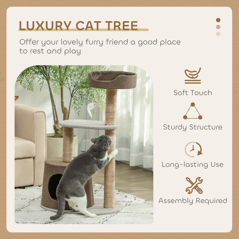 PawHut Scratching Cat Tree Post Climbing Kitten Pets Furniture with Toy, Brown
