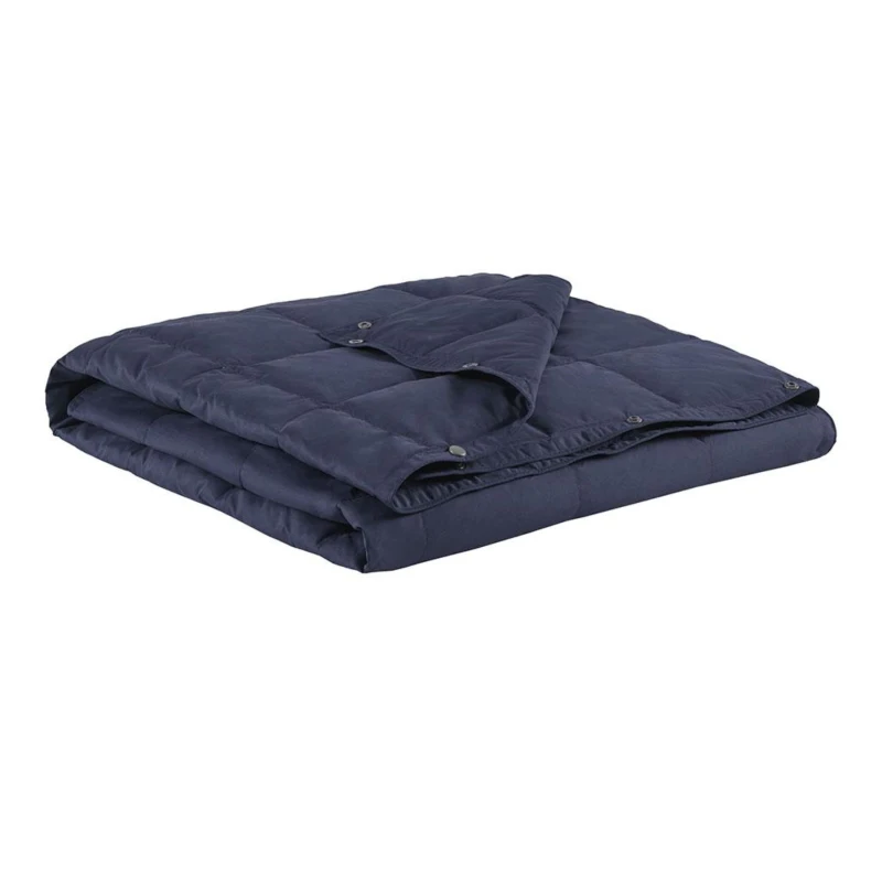 Machine Washable Wearable Multipurpose Throw with Goose Feather, Down Filling, Water-Repellent Microfiber, 68" L x 62" W x 0.25" H, Indigo