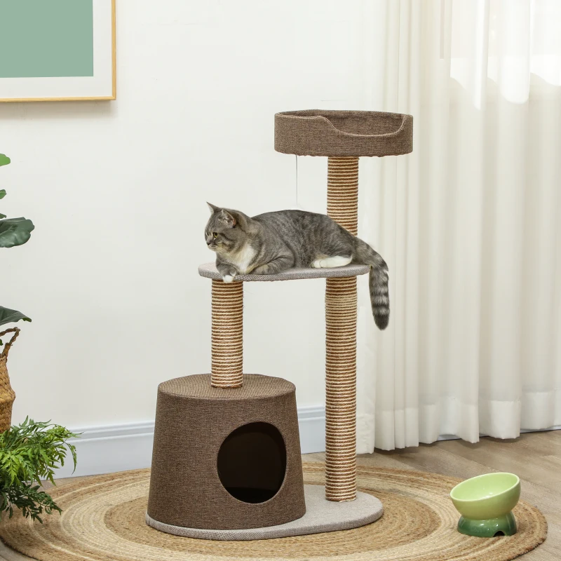 PawHut Scratching Cat Tree Post Climbing Kitten Pets Furniture with Toy, Brown