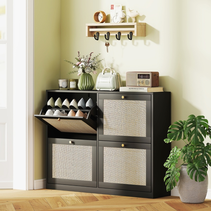2025-25 秋冬新作  HOMCOM Narrow with Cabinet Shoe Rattan Cabinet, Storage Shoe 小物