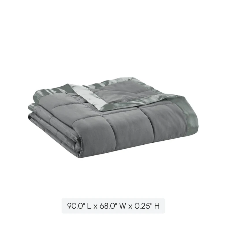 Twin Size Lightweight Down Alternative Blanket with Satin Trim, Hypoallergenic Polyester, Machine Washable, 90" L x 68" W x 0.25" H, Charcoal