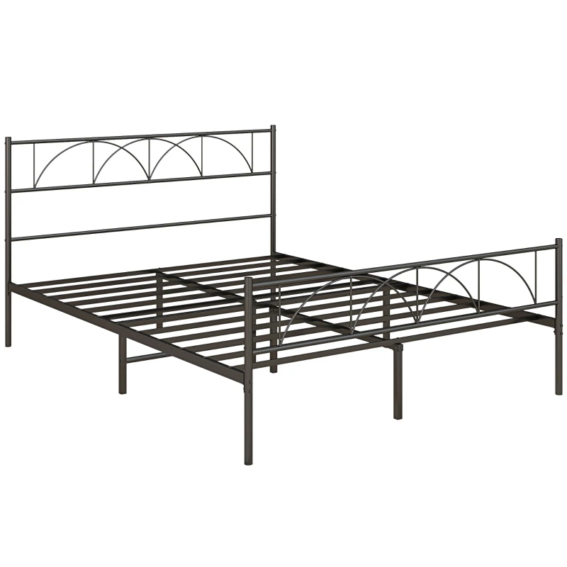 HOMCOM Metal Queen Platform Bed Frame with Headboard, Steel Slat Support, Underbed Storage, No Box Spring Needed, Easy Assembly