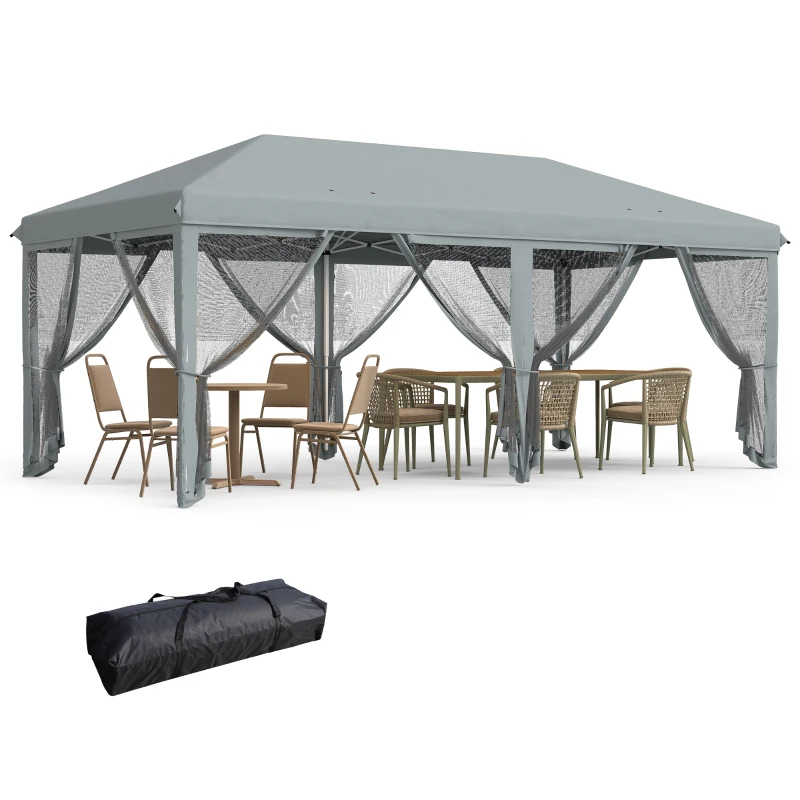 Outsunny 10' x 20' Pop Up Canopy Tent Gazebo with Removable Mesh Sidewall Netting, Carry Bag for Backyard Patio Outdoor, Grey