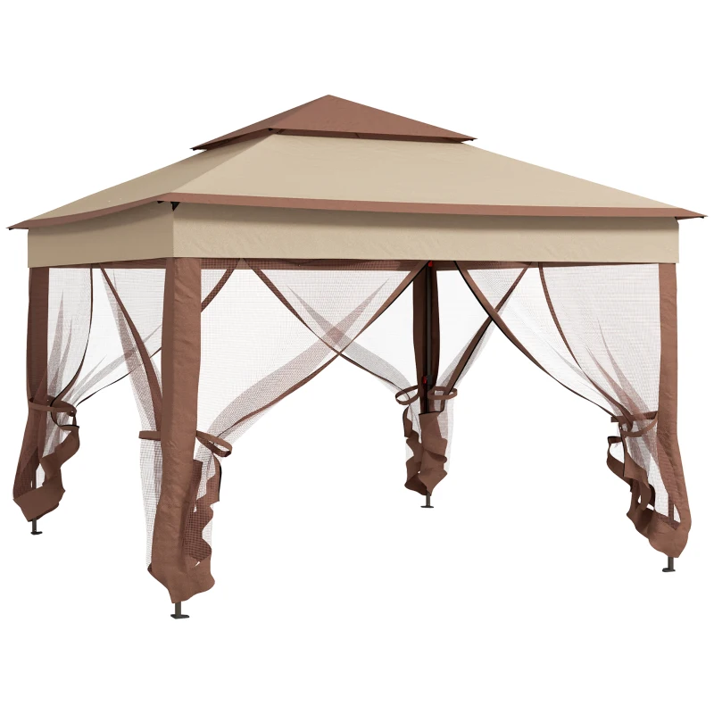 Outsunny Outdoor Patio Pop Up Canopy Gazebo Shelter with Zipper Netting, Carry Bag, 11' x 11', Khaki