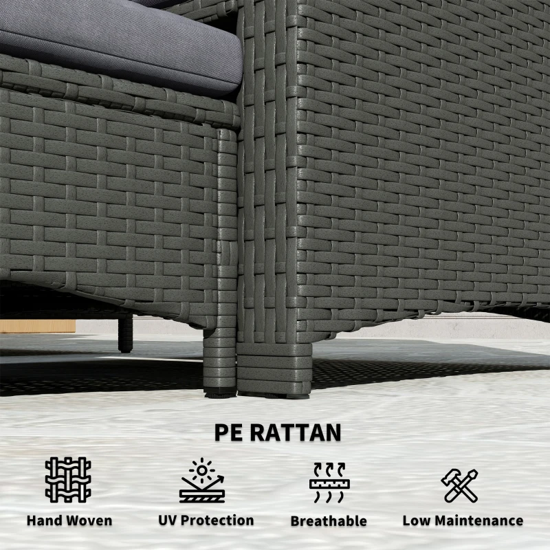 Outsunny 5 Piece Rattan Balcony Furniture Set, Wicker Outdoor Furniture Set with 2-Tier Coffee Table, Ottomans, Grey