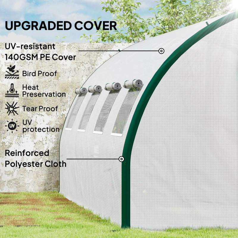 Outsunny Tunnel Greenhouse Walk-in Plant Warm House with 2 Hinged Doors, 8 Mesh Windows, 20' x 10' x 6.6', White