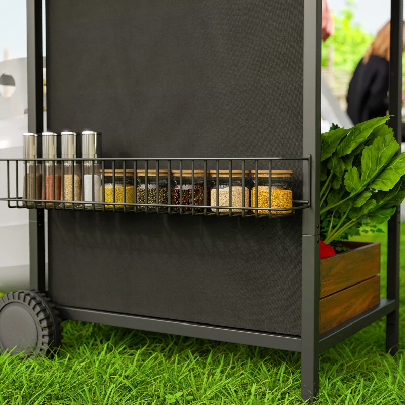 Outsunny 3+1 Burner Propane Gas BBQ Grill, Portable Gas Barbecue Grill with Side Burner, Thermometer, Lid, Side Table, Shelf, Spice Rack, Wheels, Grease Cup for Garden, Black