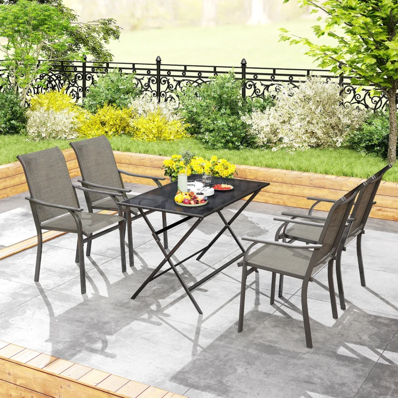 Outsunny Patio Chairs Set of 4 with Armrest and High Backrest, for Backyard, Balcony, Porch, Poolside, Deck, Garden, Brown