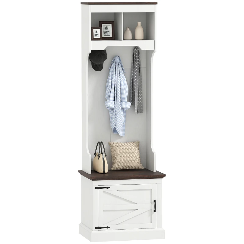HOMCOM 3-in-1 Hall Tree with Shoe Storage, Coat Rack with Bench, Entryway Furniture with Five Hooks, White Wood Grain