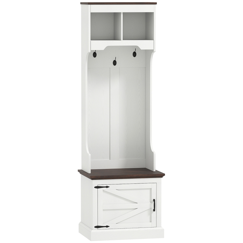 HOMCOM 3-in-1 Hall Tree with Shoe Storage, Coat Rack with Bench, Entryway Furniture with Five Hooks, White Wood Grain