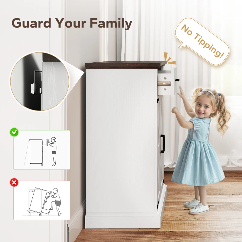 HOMCOM 30" Buffet Cabinet, Farmhouse Sideboard with 1.2" Thick Top, 2 Barn Doors, Drawer and Adjustable Shelf, White