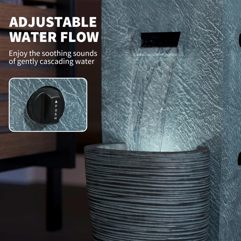 Outsunny Propane Fire Pit Table with Fountain, 15,000 BTU Outdoor Gas Fire Table with LED Light Adjustable Water Flow, Fire Fountain Water Feature with Decorative Glass Rocks, Grey