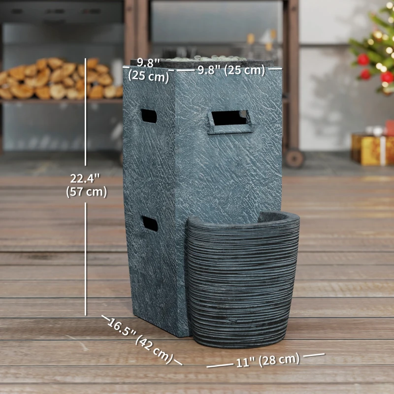 Outsunny Propane Fire Pit Table with Fountain, 15,000 BTU Outdoor Gas Fire Table with LED Light Adjustable Water Flow, Fire Fountain Water Feature with Decorative Glass Rocks, Grey