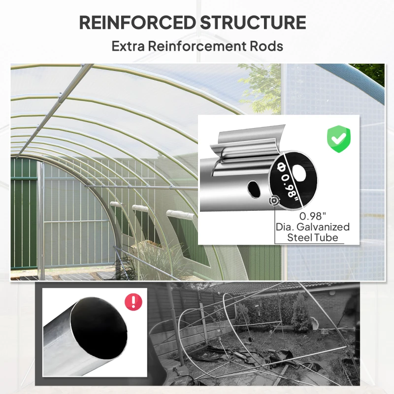 Outsunny Tunnel Greenhouse Walk-in Plant Warm House with 2 Hinged Doors, 10 Mesh Windows, 24.6' x 10' x 6.6', White