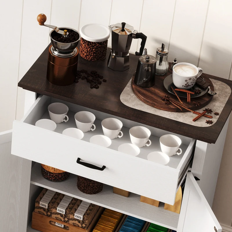 HOMCOM 30" Buffet Cabinet, Farmhouse Sideboard with 1.2" Thick Top, 2 Barn Doors, Drawer and Adjustable Shelf, White