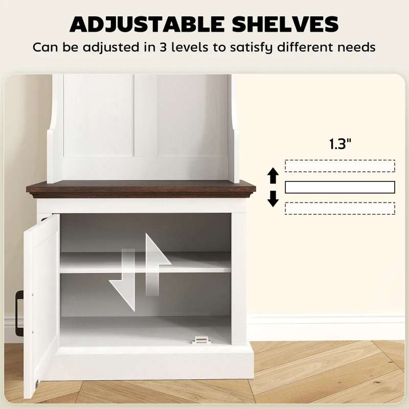 HOMCOM 3-in-1 Hall Tree with Shoe Storage, Coat Rack with Bench, Entryway Furniture with Five Hooks, White Wood Grain