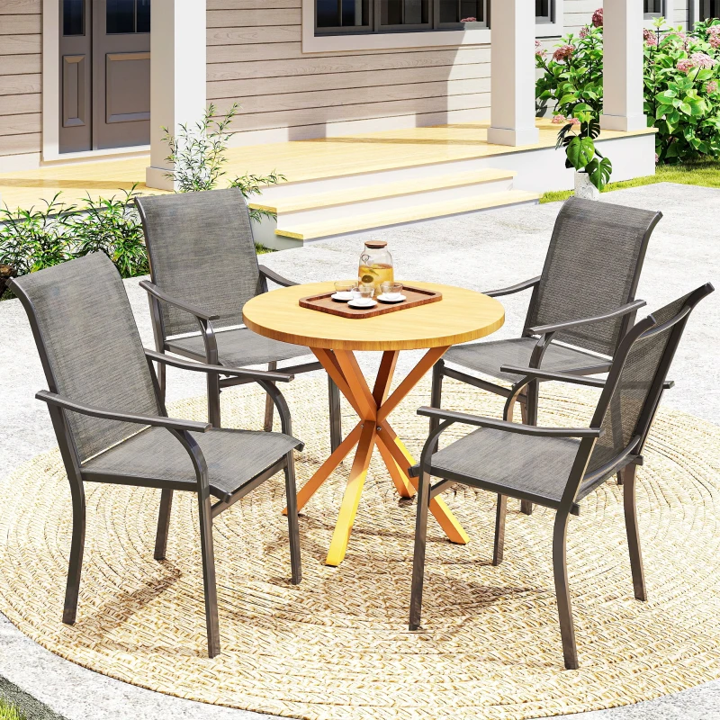 Outsunny Patio Chairs Set of 4 with Armrest and High Backrest, for Backyard, Balcony, Porch, Poolside, Deck, Garden, Brown