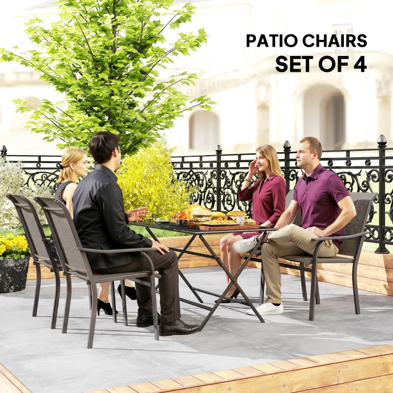 Outsunny Patio Chairs Set of 4 with Armrest and High Backrest, for Backyard, Balcony, Porch, Poolside, Deck, Garden, Brown