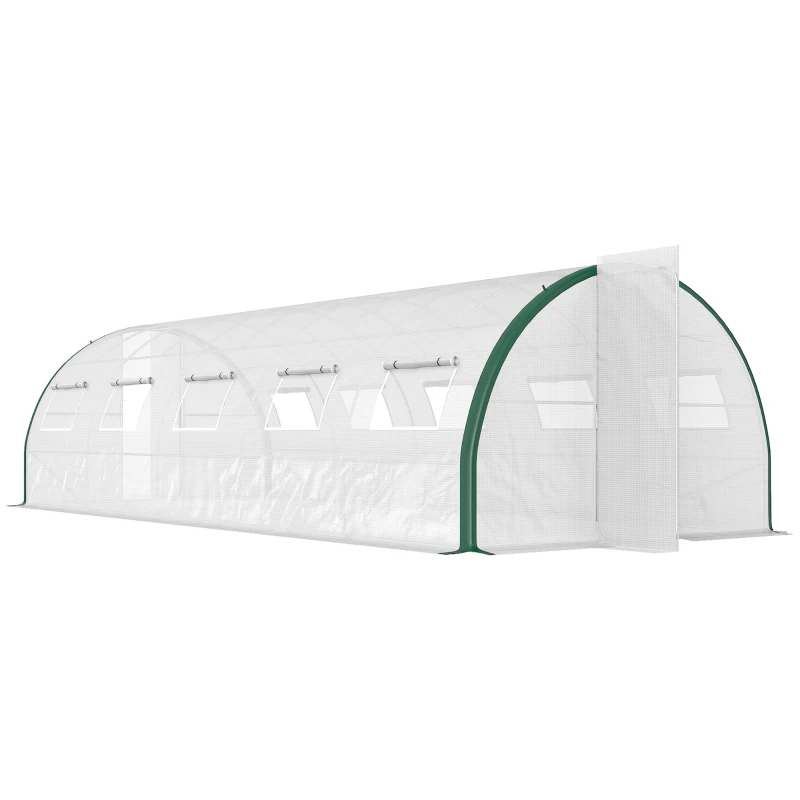 Outsunny Tunnel Greenhouse Walk-in Plant Warm House with 2 Hinged Doors, 10 Mesh Windows, 24.6' x 10' x 6.6', White