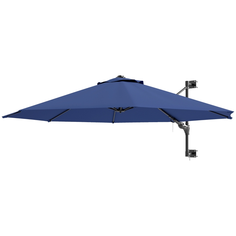 Outsunny 9.6 x 9.6 ft Wall Mounted Umbrella with Rotate, Patio Market Umbrella Parasol for Outdoor with Crank, Dark Blue