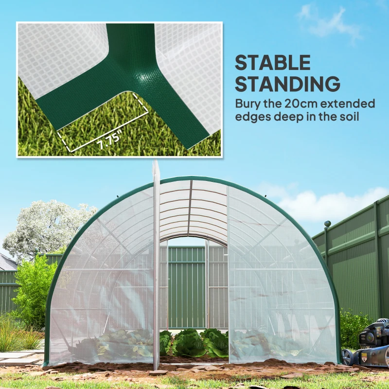 Outsunny Tunnel Greenhouse Walk-in Plant Warm House with 2 Hinged Doors, 8 Mesh Windows, 20' x 10' x 6.6', White