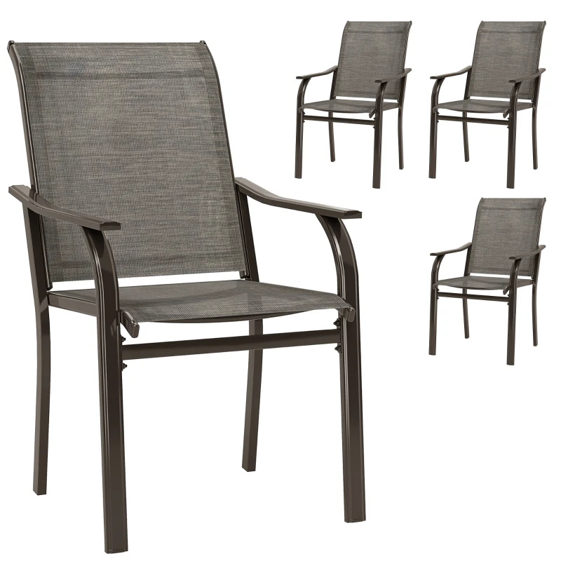Outsunny Patio Chairs Set of 4 with Armrest and High Backrest, for Backyard, Balcony, Porch, Poolside, Deck, Garden, Brown