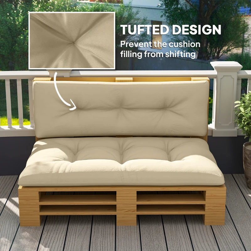 Outsunny 2-Piece Pallet Cushion Set, Outdoor 3.9" Thick Replacement Pallet Sofa Cushions, Tufted Replacement Pads for Garden Patio, Beige