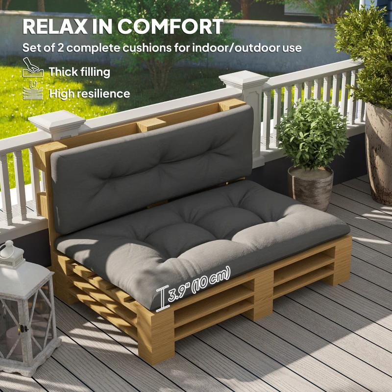 Outsunny 2-Piece Pallet Cushion Set, Outdoor 3.9" Thick Replacement Pallet Sofa Cushions, Tufted Replacement Pads for Garden Patio, Charcoal Grey