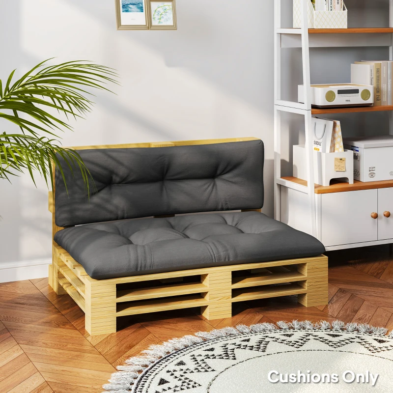 Outsunny 2-Piece Pallet Cushion Set, Outdoor 3.9" Thick Replacement Pallet Sofa Cushions, Tufted Replacement Pads for Garden Patio, Charcoal Grey