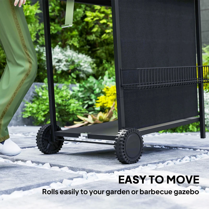 Outsunny 4+1 Burner Propane Gas BBQ Grill, Portable Gas Barbecue Grill with Side Burner, Thermometer, Lid, Side Table, Shelf, Spice Rack, Wheels, Grease Cup for Garden, Black