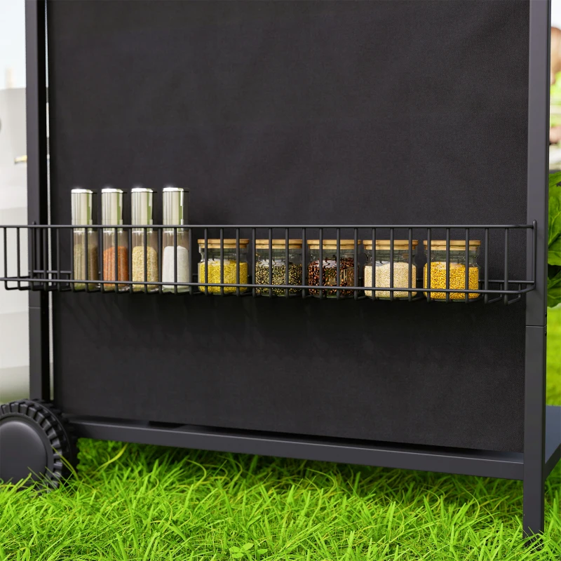 Outsunny 4+1 Burner Propane Gas BBQ Grill, Portable Gas Barbecue Grill with Side Burner, Thermometer, Lid, Side Table, Shelf, Spice Rack, Wheels, Grease Cup for Garden, Black