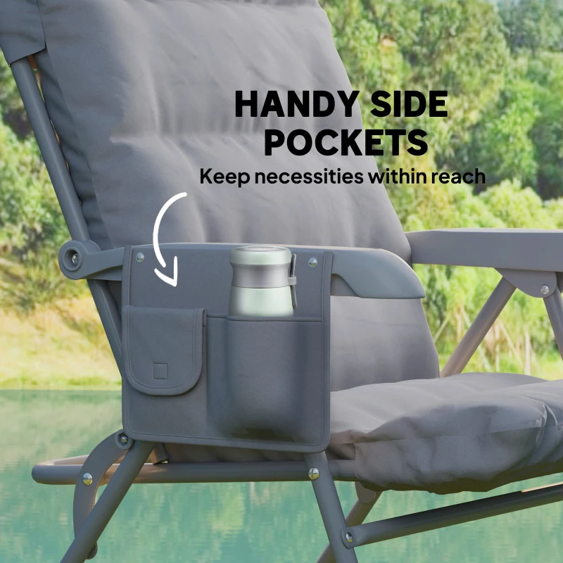 Outsunny 5-Level Reclining Camping Chair, Adjustable High Back Camping Chair with Side Pockets, Compact Camping Chair for Adults