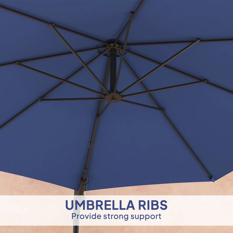 Outsunny 9.6 x 9.6 ft Wall Mounted Umbrella with Rotate, Patio Market Umbrella Parasol for Outdoor with Crank, Dark Blue