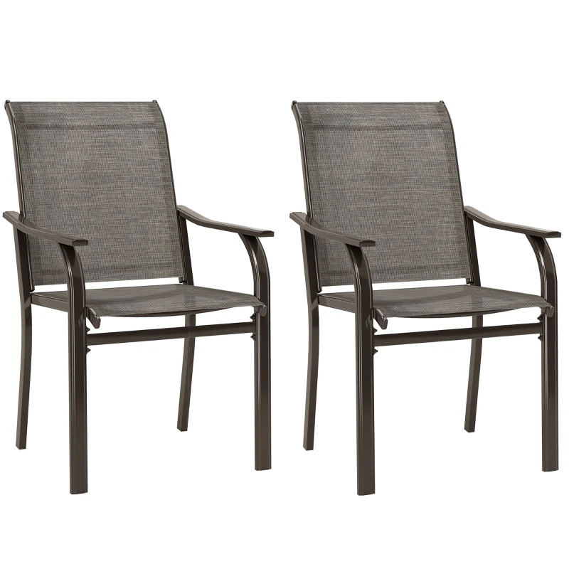 Outsunny Patio Chairs Set of 2 with Armrest and High Backrest, for Backyard, Balcony, Porch, Poolside, Deck, Garden, Brown