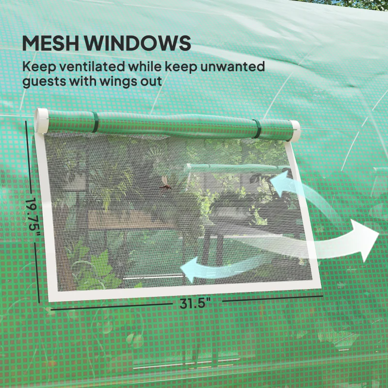 Outsunny Tunnel Greenhouse Walk-in Plant Warm House with 2 Hinged Doors, 10 Mesh Windows, 24.6' x 10' x 6.6', Green