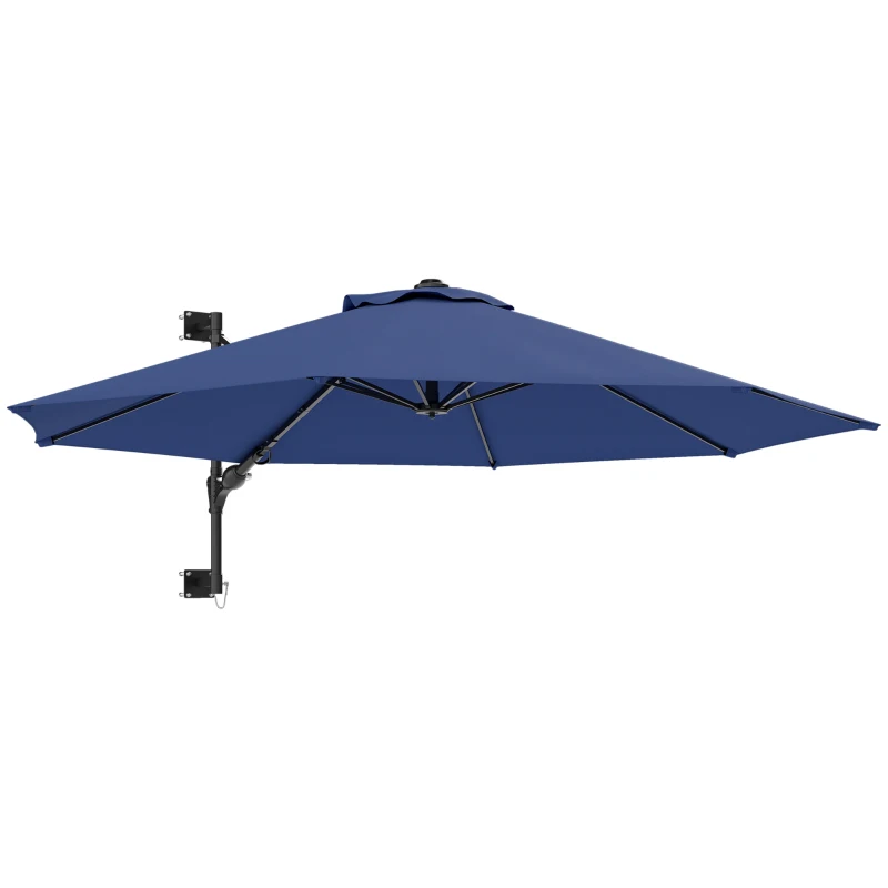 Outsunny 9.6 x 9.6 ft Wall Mounted Umbrella with Rotate, Patio Market Umbrella Parasol for Outdoor with Crank, Dark Blue