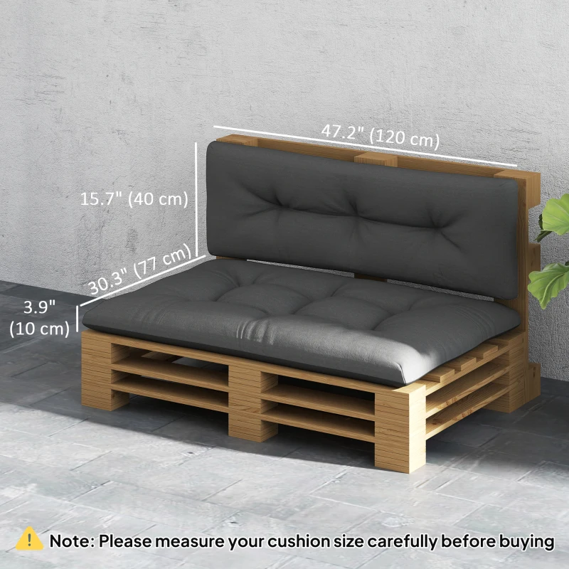 Outsunny 2-Piece Pallet Cushion Set, Outdoor 3.9" Thick Replacement Pallet Sofa Cushions, Tufted Replacement Pads for Garden Patio, Charcoal Grey