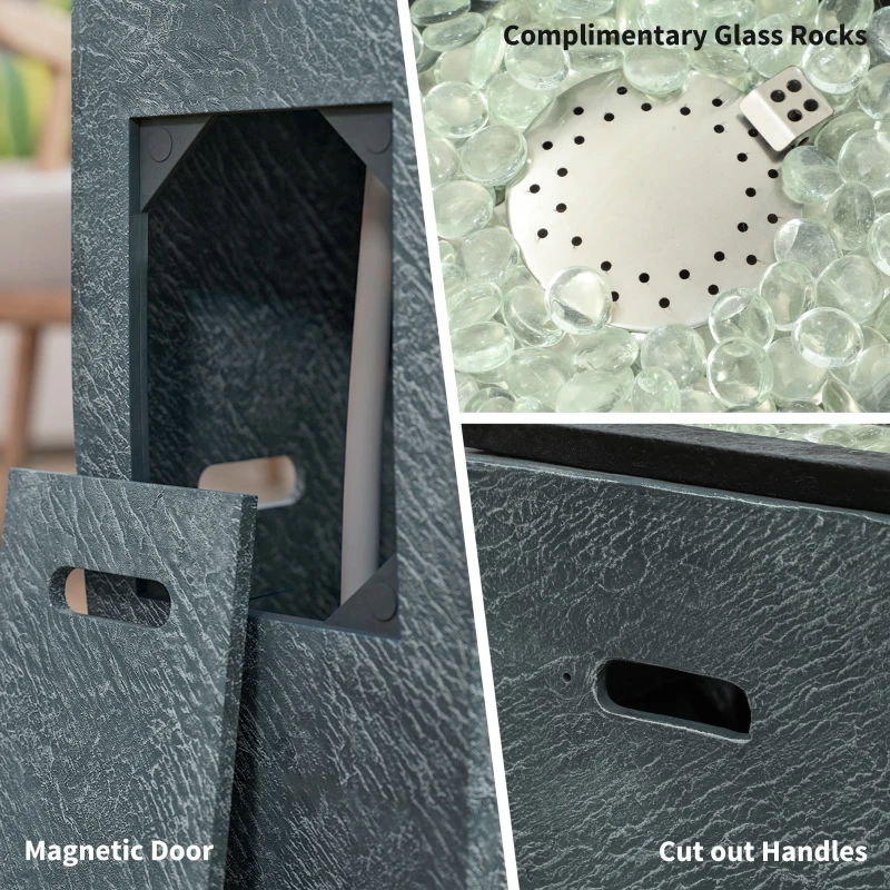 Outsunny Propane Fire Pit Table with Fountain, 15,000 BTU Outdoor Gas Fire Table with LED Light Adjustable Water Flow, Fire Fountain Water Feature with Decorative Glass Rocks, Grey