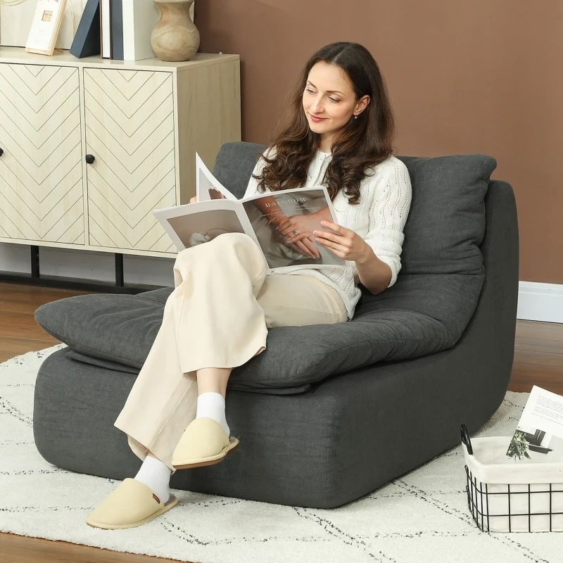 HOMCOM Floor Sofa with Single Piece Ultra High-Density Foam, Armless Floor Chair for Living Room, Bedroom, Home Office, Grey