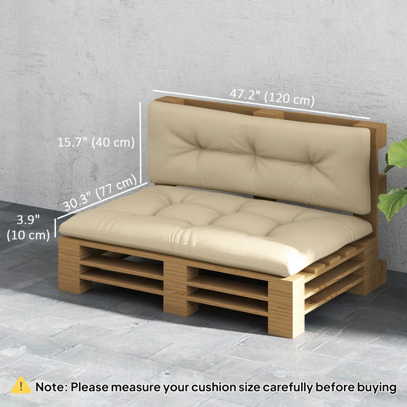 Outsunny 2-Piece Pallet Cushion Set, Outdoor 3.9" Thick Replacement Pallet Sofa Cushions, Tufted Replacement Pads for Garden Patio, Beige
