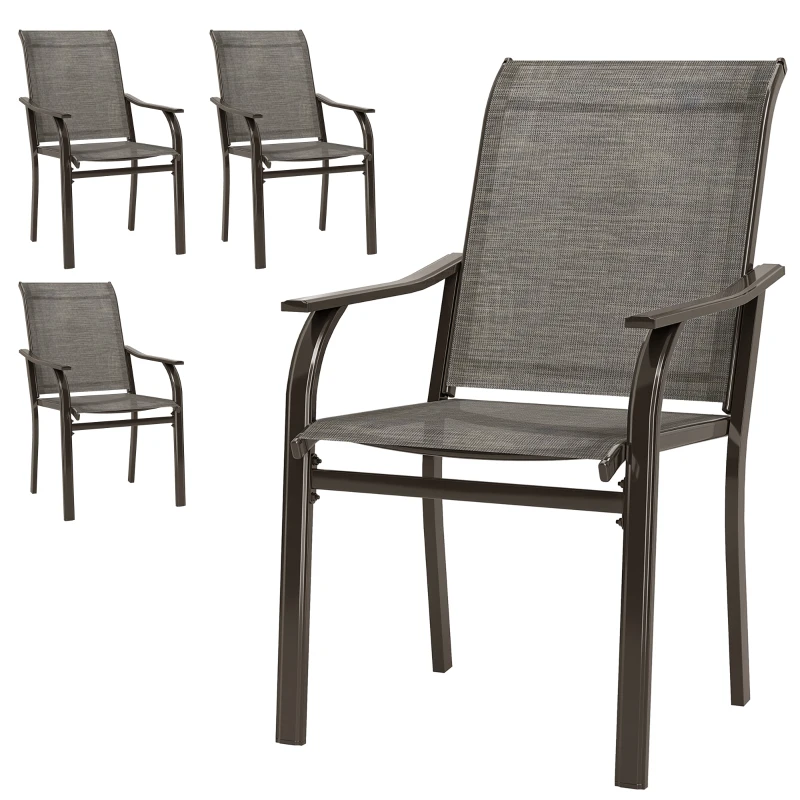 Outsunny Patio Chairs Set of 4 with Armrest and High Backrest, for Backyard, Balcony, Porch, Poolside, Deck, Garden, Brown