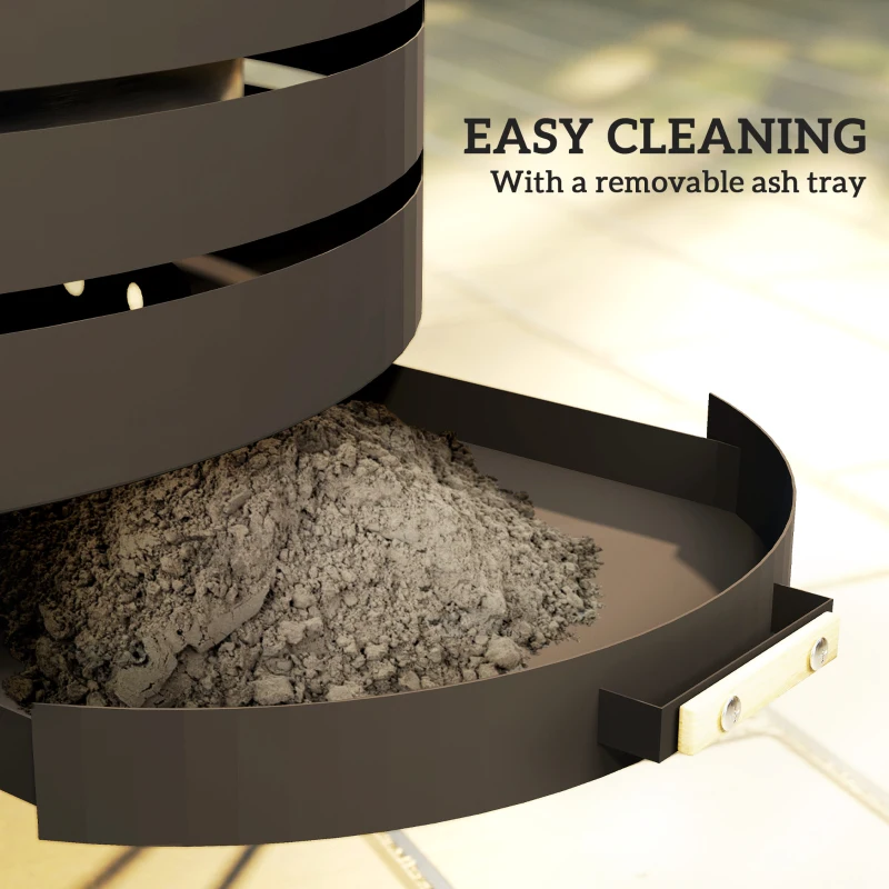 Outsunny Round Fire Pit with Fire Poker, Portable Wood Burning Firepit with Ash Tray and Hairpin Legs, Outdoor Fireplace, Black