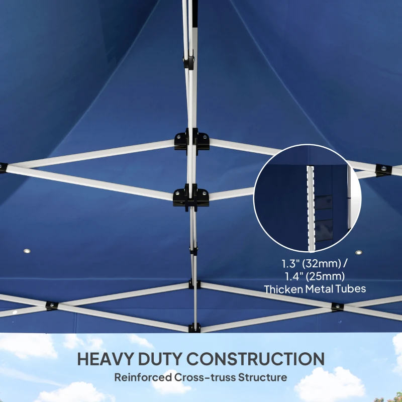 Outsunny 10' x 10' Heavy Duty Pop Up Canopy Tent with Sidewall, UPF50+ Instant Sun Shelter with Storage Pockets, Dark Blue