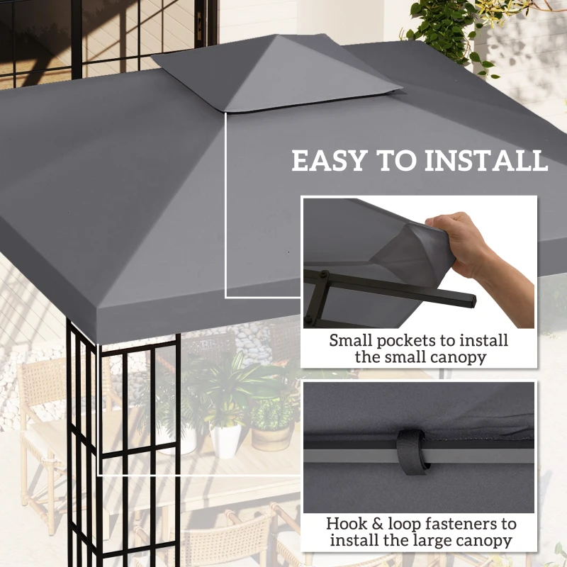 Outsunny 10' x 10' Square 2-Tier Gazebo Canopy Replacement Top Cover Outdoor Garden Sun Shade, Dark Grey