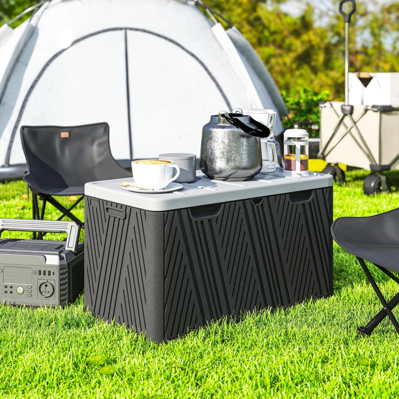 Outsunny 100 Gallon HDPE Outdoor Storage Box, Waterproof and Lockable Deck Box for Garden Tools and Pool Accessories